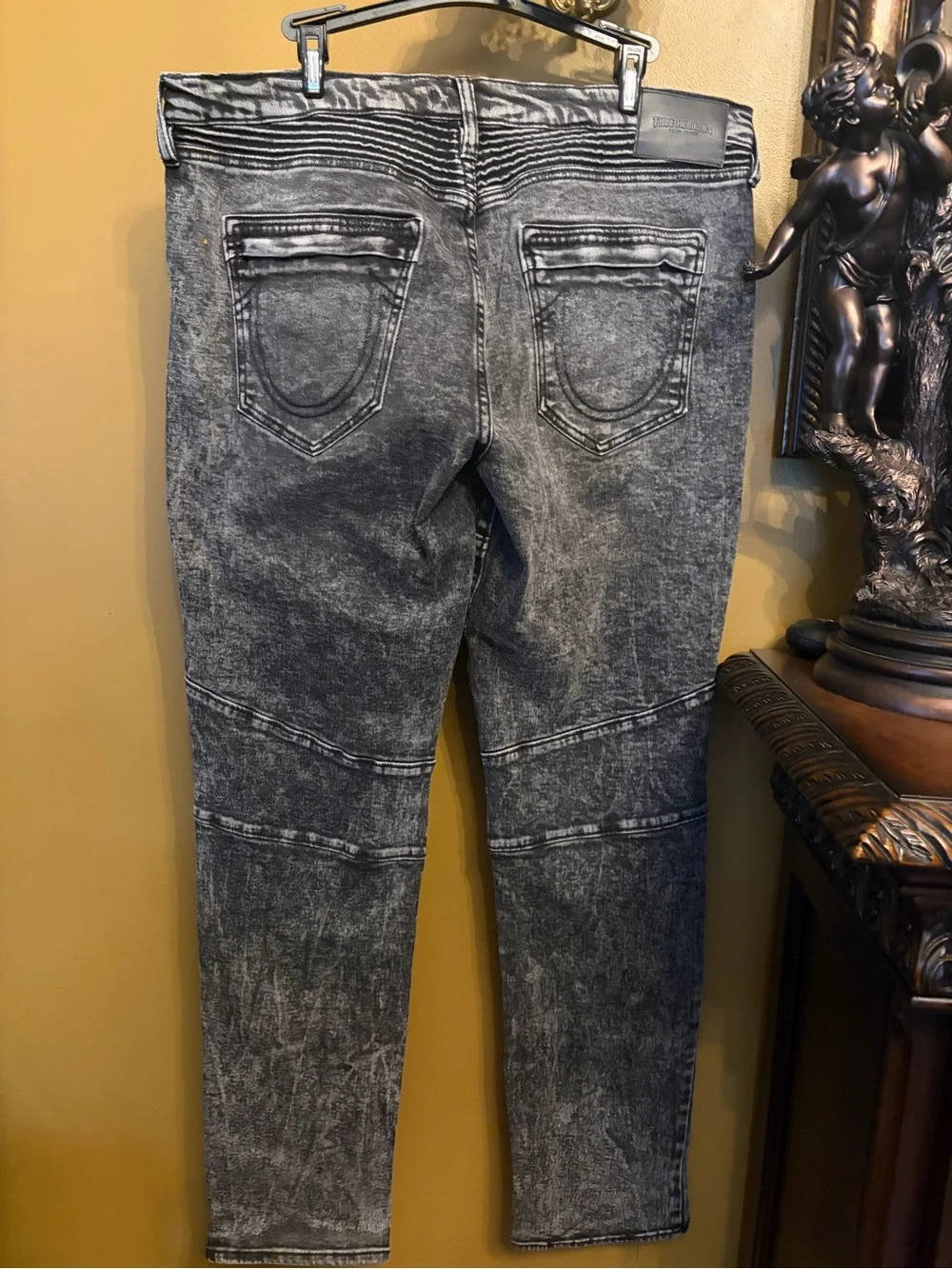 True Religion Men's Slim Straight Black Gray Acid Wash Jeans